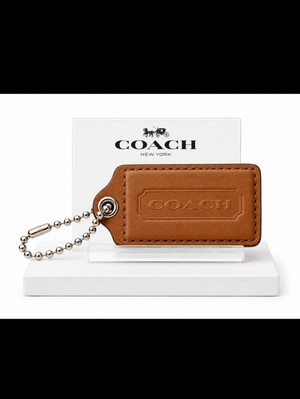 COACH Leather Key Tag in Saddle Brown 2.5"